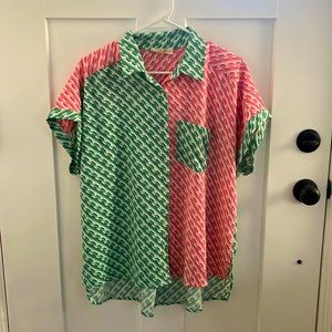 Pink and green blouse
